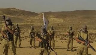 لقطة من المقطع المصور الذي بثته حركة حسم الإرهابية