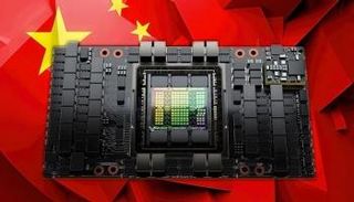 رقاقة لشركة إنفيديا وفي الخلفية علم الصين - تعبيرية