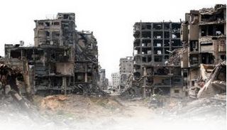 مبان مدمرة جراء الغارات الإسرائيلية على غزة