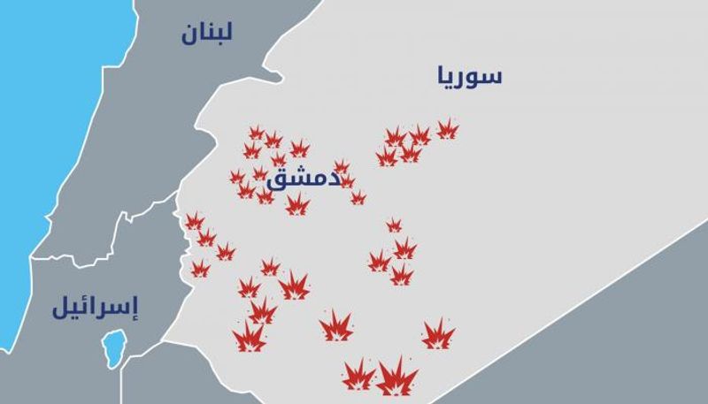 خارطة وزعها جيش الاحتلال الإسرائيلي للأهداف التي تم قصفها