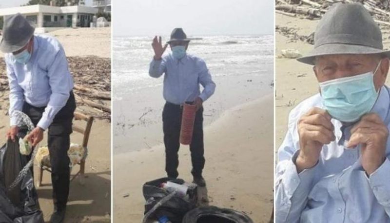 دي ماركو أثناء تنظيفه شاطئ بلدة جوليانوفا